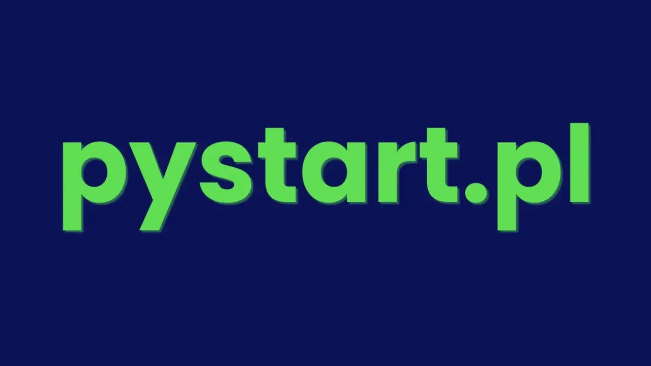 Zielony napis "pystart.pl" na granatowym tle. To miejsce, gdzie zaczynasz swoją przygodę z Pythonem.