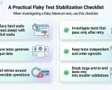 Lista kontrolna stabilizacji niestabilnych testów Selenium: zastąp `Thread.sleep` przez `selenium wait` (jawne oczekiwanie), generuj unikalne dane, unikaj ponownych prób przy operacjach nieodwracalnych.