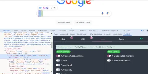 Narzędzie LetXPath w Chrome pokazuje, jak znaleźć element za pomocą **chrome xpath**. Widzimy fragment kodu HTML i wygenerowany selektor.