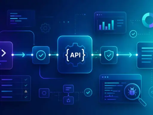 Schemat połączeń między kodem, API i danymi. Wizualizacja architektury single page app.