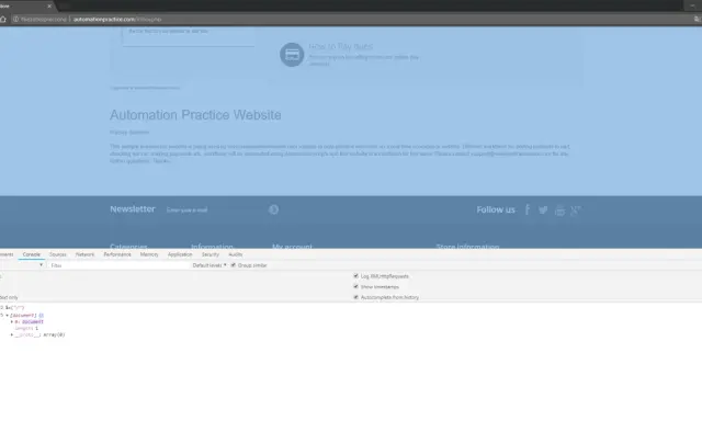 Konsola przeglądarki pokazuje wyniki zapytania $x("//*") z użyciem xpath class contains. Wynik to tablica z jednym elementem.