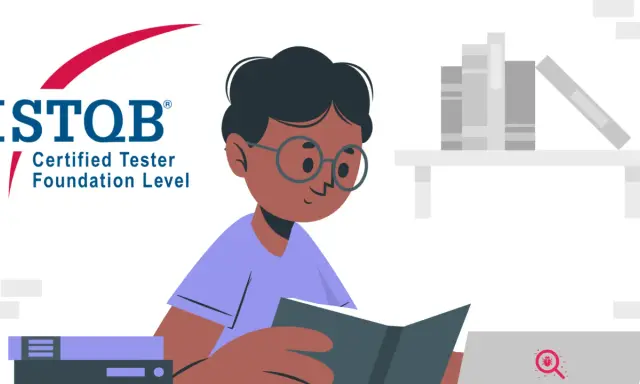 Chłopiec w okularach czyta książkę, przygotowując się do egzaminu ISTQB Certified Tester Foundation Level.