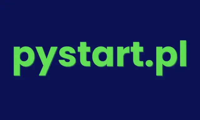 Zielony napis "pystart.pl" na granatowym tle. To miejsce, gdzie zaczynasz swoją przygodę z Pythonem.