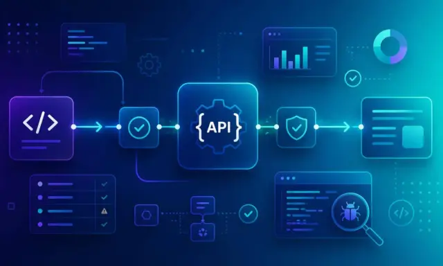 Schemat połączeń między kodem, API i danymi. Wizualizacja architektury single page app.